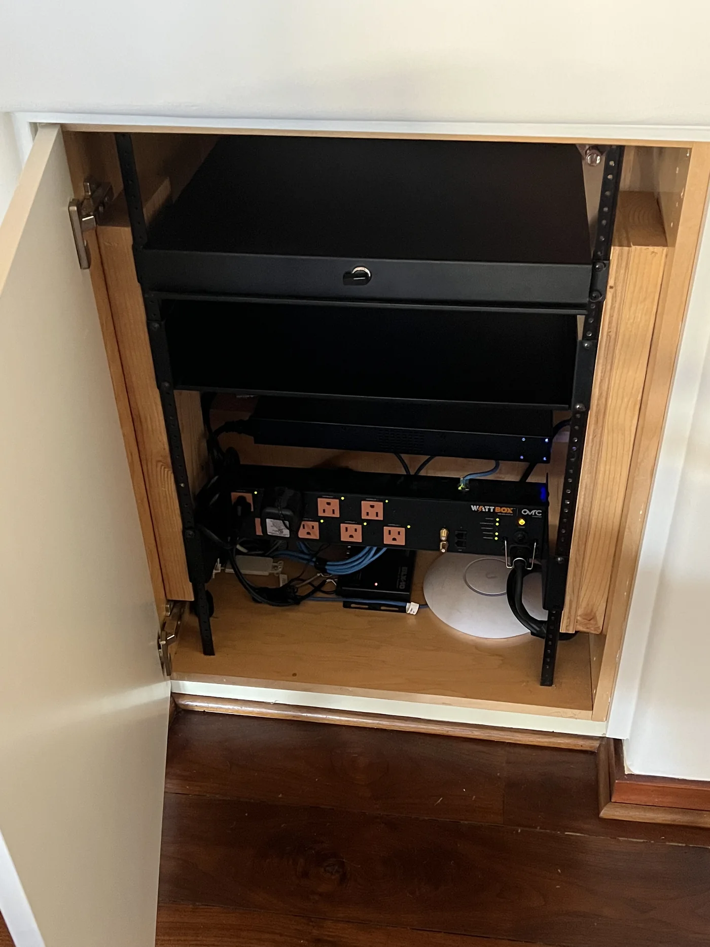 Rack-mounted control equipment and cabling detail