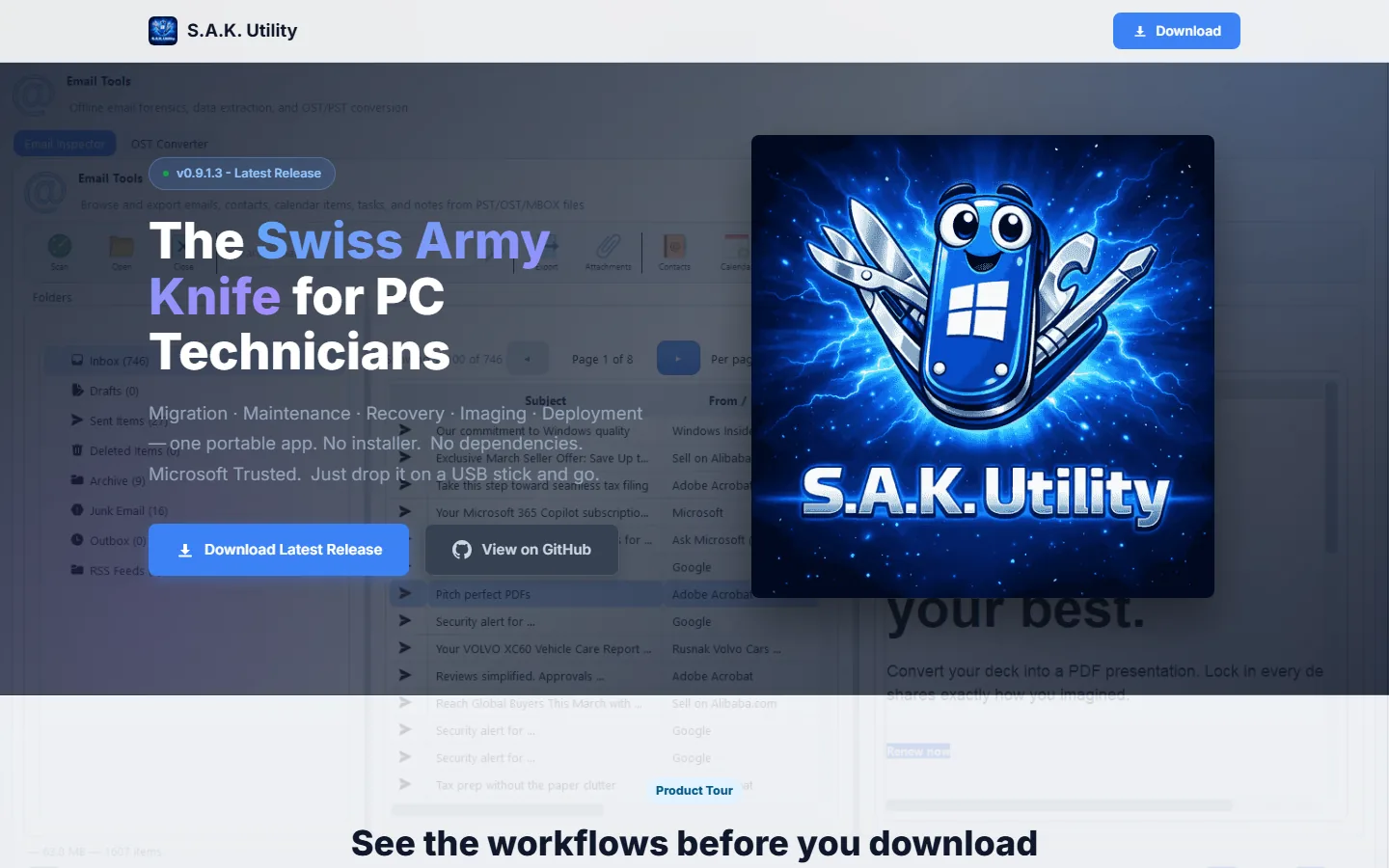 Preview of the sakutility.com homepage